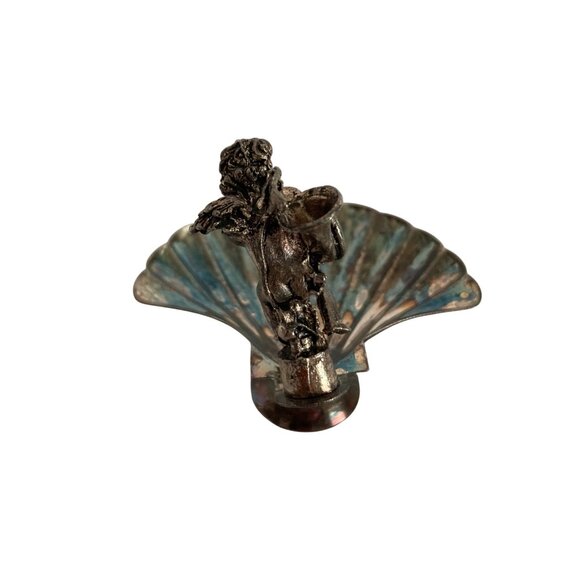 Vintage Silver Toned Cherub Scallop Shell Salt Cellar Decorative Spoon Included - Picture 6 of 10